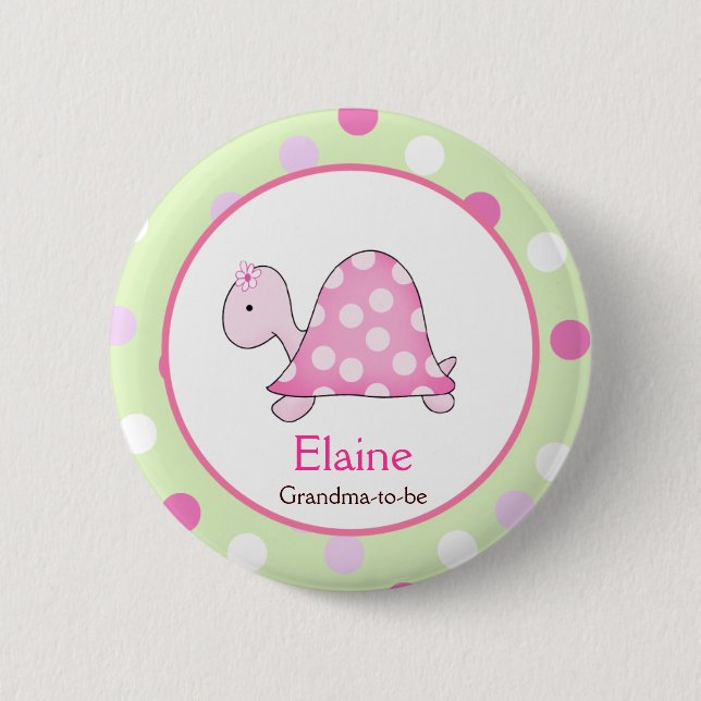 Pink Turtle NAME TAG Custom Button (Front)