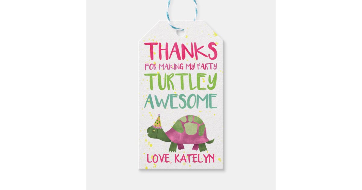 Pink Turtle Party Favor Tags for Girls | Zazzle