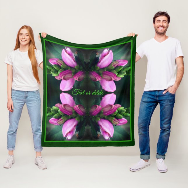 Pink Turtlehead Flower Abstract Personalized Fleece Blanket (In Situ)