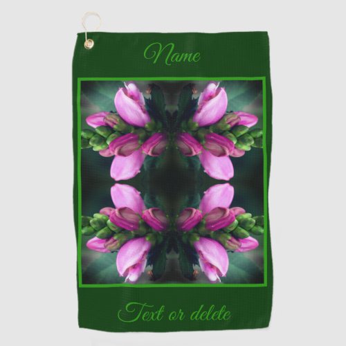 Pink Turtlehead Flower Abstract Personalized Golf Towel