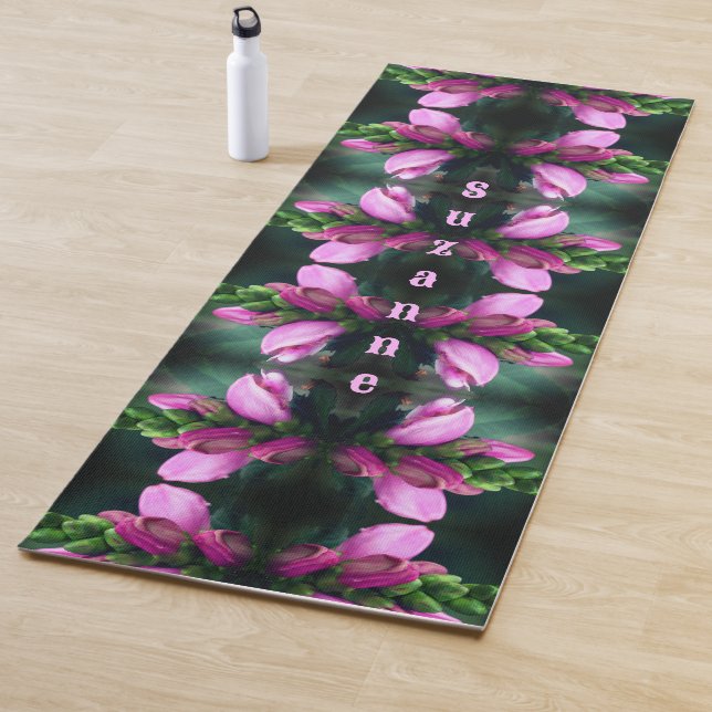 Pink Turtlehead Flower Abstract Personalized Yoga Mat (In Situ)
