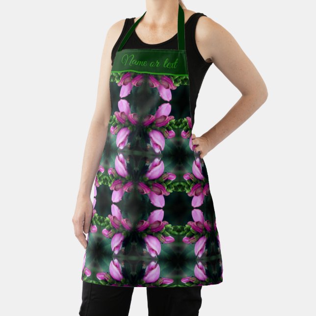 Pink Turtlehead Flower Art Pattern Personalized Apron (Insitu)