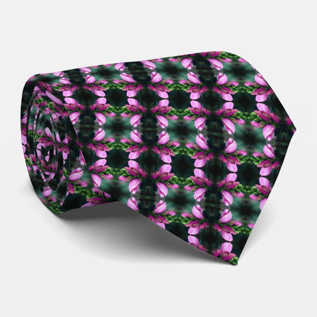 Pink Turtlehead Flower Close Up Abstract Neck Tie (Rolled)