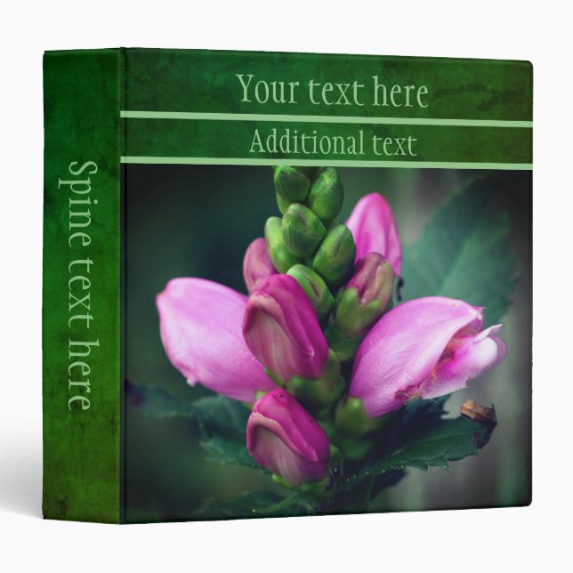 Pink Turtlehead Flower Close Up Personalized 3 Ring Binder (Front/Spine)