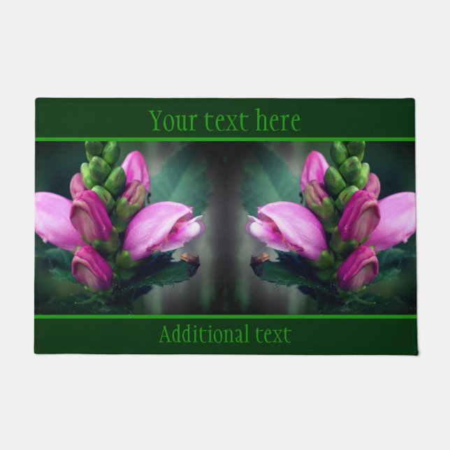 Pink Turtlehead Flower Close Up Personalized Doormat (Front)