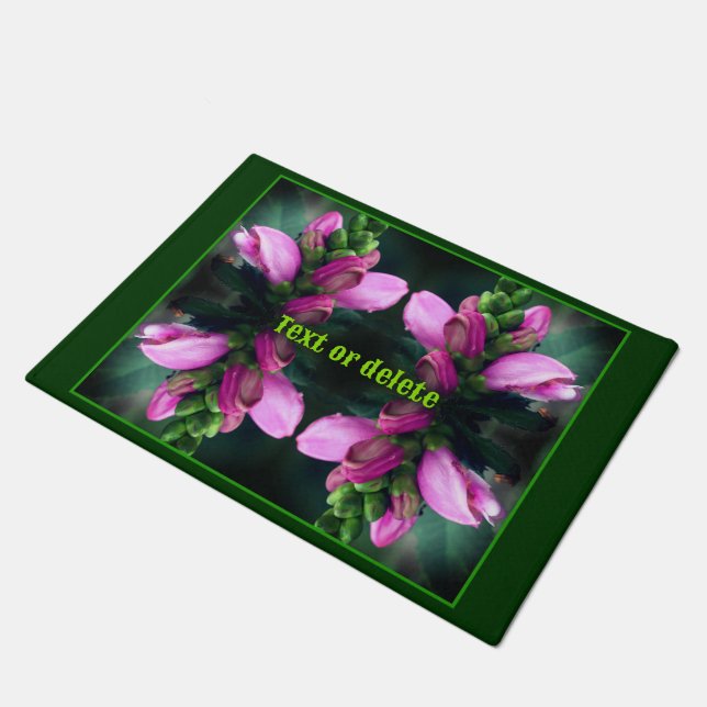 Pink Turtlehead Flower Close Up Personalized Doormat (Angled)