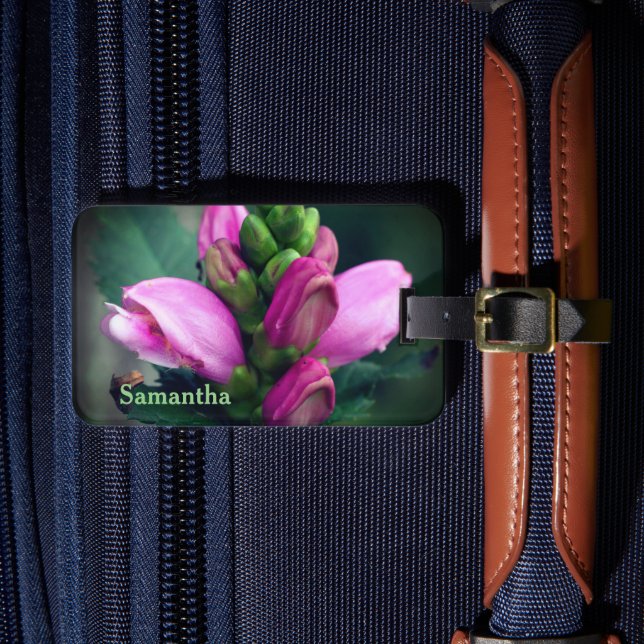 Pink Turtlehead Flower Personalized Luggage Tag (Front Insitu 4)
