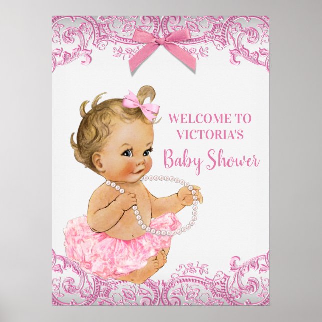 Pink Tutu  Baby Girl Baby Shower Welcome Sign (Front)