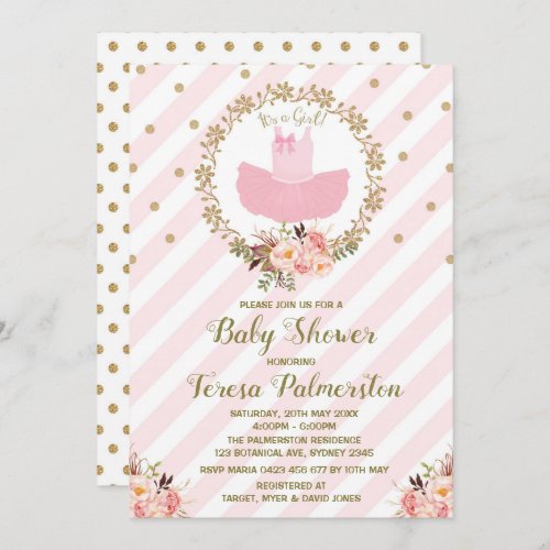 Pink Tutu Baby Shower Invitation Ballerina Ballet