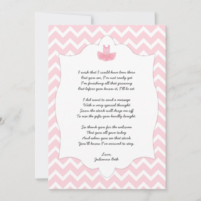 Pink Tutu Baby Shower Thank you note + poem (Front)