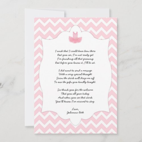 Pink Tutu Baby Shower Thank you note  poem