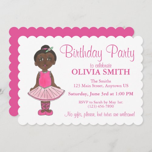 Pink Tutu Ballerina Ballet Dancer Birthday Party Invitation