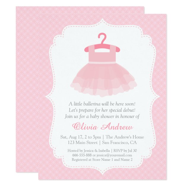 Pink Tutu Ballerina Girl Baby Shower Invitations