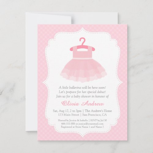 Pink Tutu Ballerina Girl Baby Shower Invitations