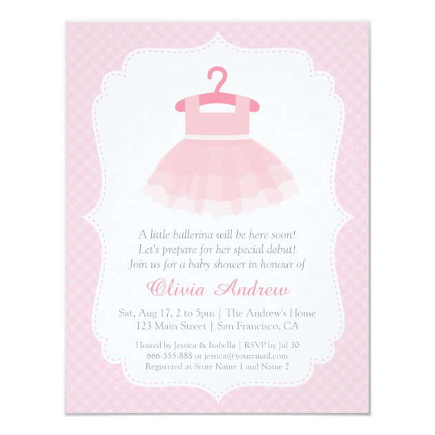 Pink Tutu Ballerina Girl Baby Shower Invitations