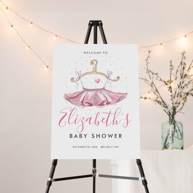 Pink Tutu Ballerina Girl Baby Shower Welcome Sign (In Situ (Stand))