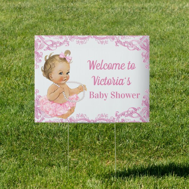 Pink Tutu Ballerina Girl Baby Shower Yard Sign (Insitu)