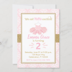 Pink Tutu Ballerina Girl Birthday Invitation