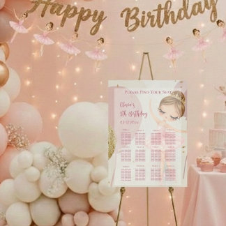 Pink Tutu Ballerina Girl Birthday Seating Chart  Foam Board