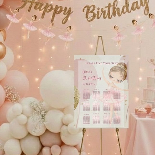 Pink Tutu Ballerina Girl Birthday Seating Chart  Foam Board (Creator Uploaded)