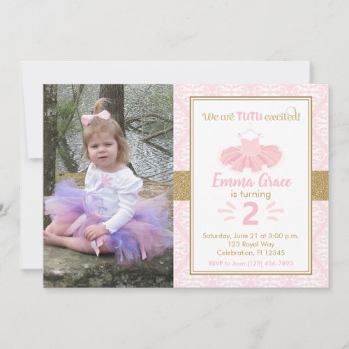 Pink Tutu Ballerina Girl Photo Birthday Invitation