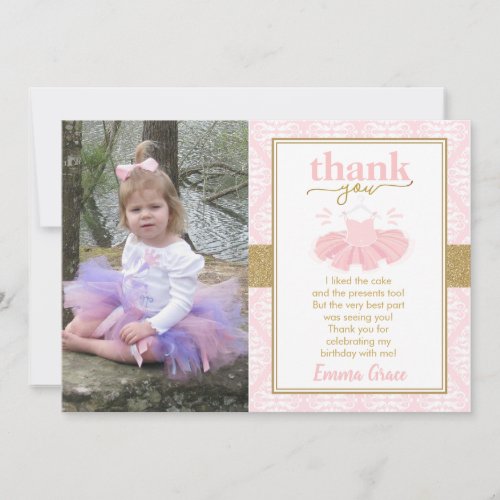 Pink Tutu Ballerina Girl Photo Thank You Card
