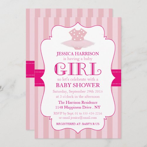 Pink Tutu Ballerina Girls Baby Shower Invitations