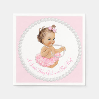 Pink Tutu Ballerina Pearl Baby Shower Paper Napkin