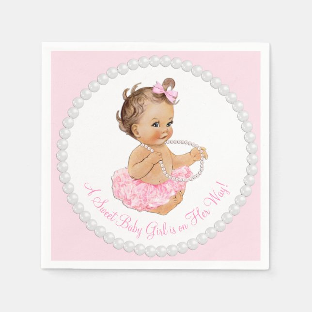 Pink Tutu Ballerina Pearl Baby Shower Paper Napkins (Front)