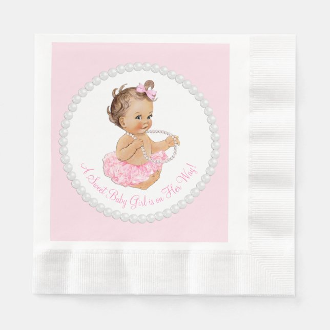 Pink Tutu Ballerina Pearl Baby Shower Paper Napkins (Front)