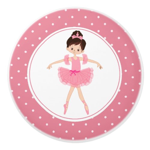 Pink Tutu Ballerina Polka Dot Ceramic Knob