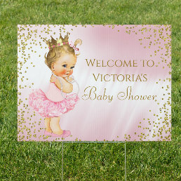 Pink Tutu Blonde Princess Baby Shower Yard Sign
