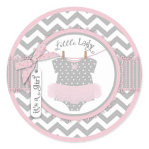 Pink Tutu & Chevron Print Baby Shower Classic Round Sticker