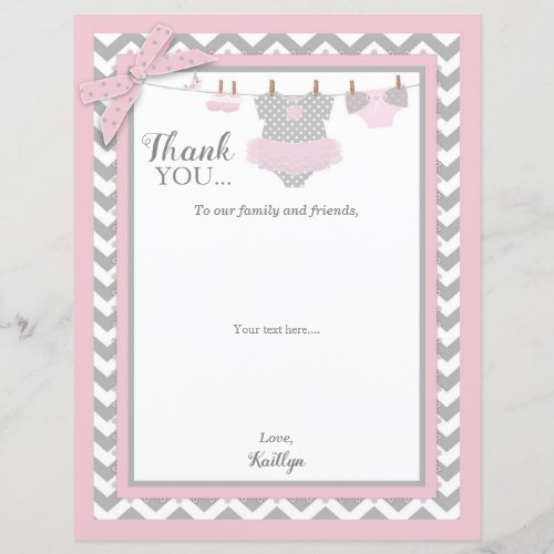 Pink Tutu Chevron Print Baby Shower Thank You