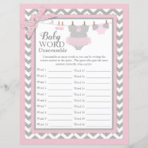 Pink Tutu Chevron Print Baby Shower Word Scramble