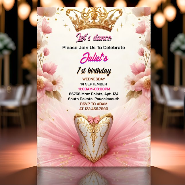  pink Tutu chic girls Ballerina 1st birthday Invitation (Creator Uploaded)