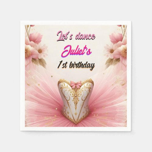  pink Tutu chic girls Ballerina 1st birthday Napkins