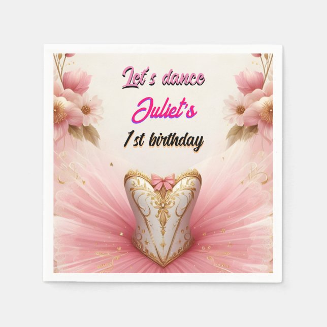  pink Tutu chic girls Ballerina 1st birthday Napkins (Front)