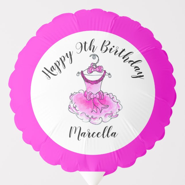 Pink tutu dress 9th birthday custom photo balloon (Front)
