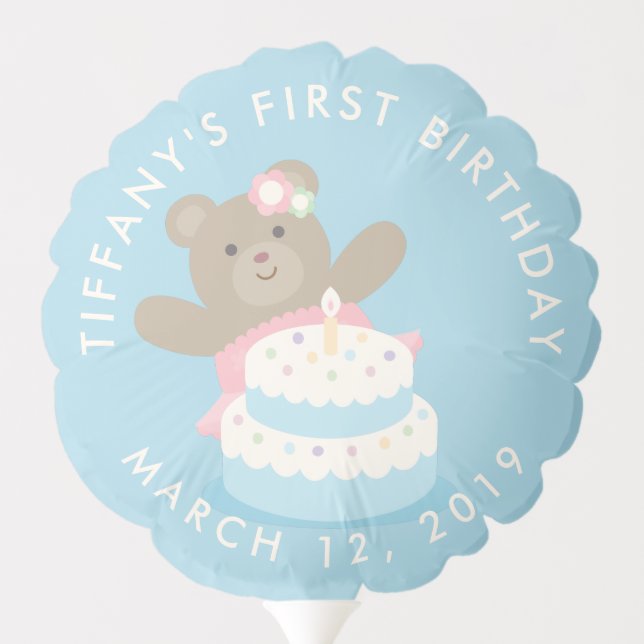Pink Tutu Dress Bear Cub Baby First Birthday Party Balloon (Back)