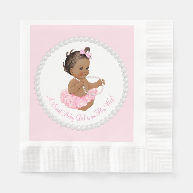 Pink Tutu Ethnic Ballerina Pearl Baby Shower Paper Napkins (Front)