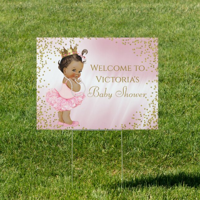 Pink Tutu Ethnic Princess Baby Shower Yard Sign (Insitu)