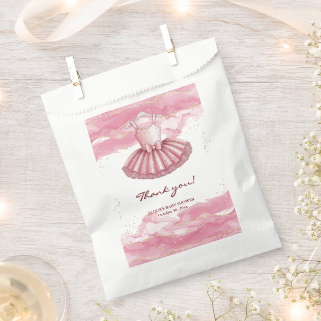 Pink Tutu Gold Glitters Baby Shower Favor Bag (Clipped)