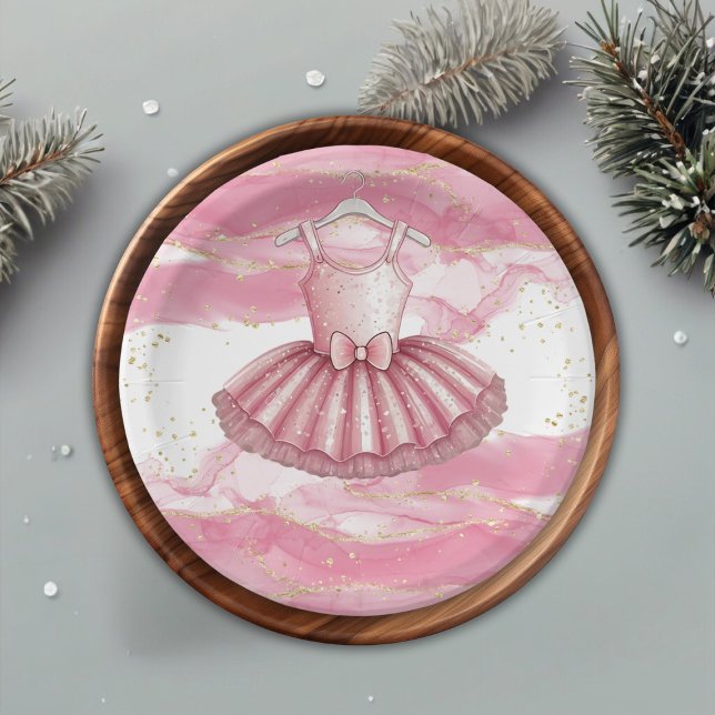 Pink Tutu Gold Glitters Baby Shower Paper Plates (Creator Uploaded)