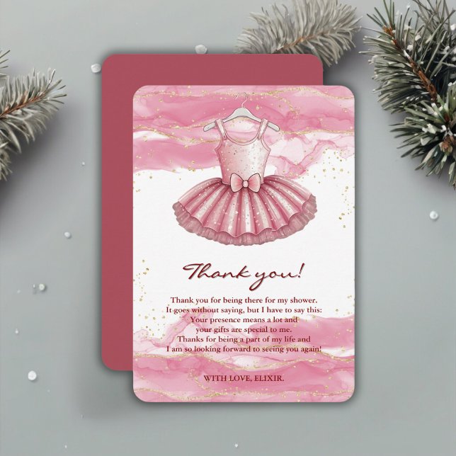 Pink Tutu Gold Glitters Baby Shower Thank You Card (Creator Uploaded)