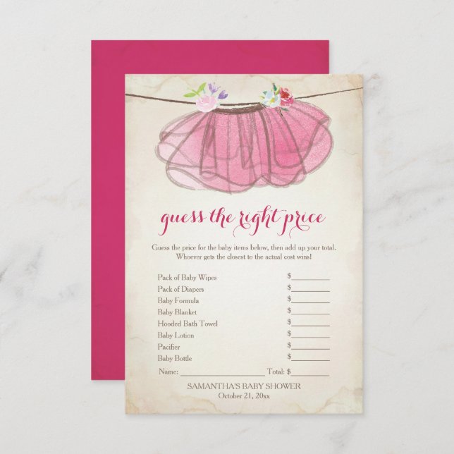 Pink Tutu Guess the Right Price Game Invitation (Front/Back)