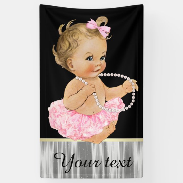 Pink Tutu Pearl Baby Girl Shower Banner (Vertical)