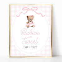 Pink Tutu Teddy Bear Baby Shower Sweets Table Sign