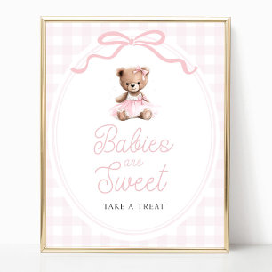 Pink Tutu Teddy Bear Baby Shower Sweets Table Sign