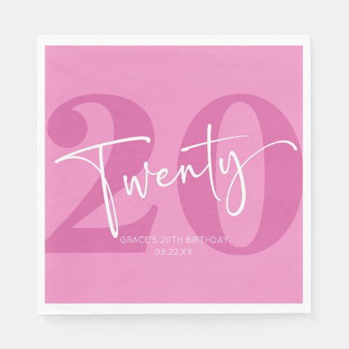 Pink Twenty 20th Twentieth Birthday Party Napkins